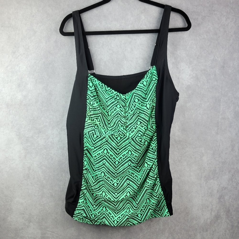 Black and Green Patterned Women's Swim Top